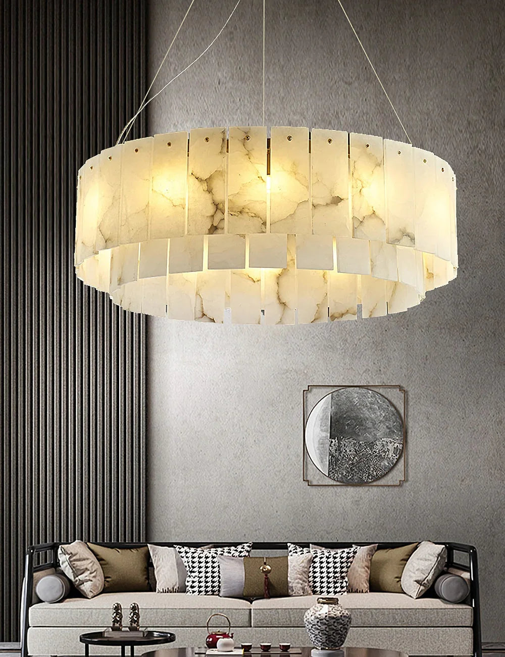 Rectangular Alabaster Round Chandelier