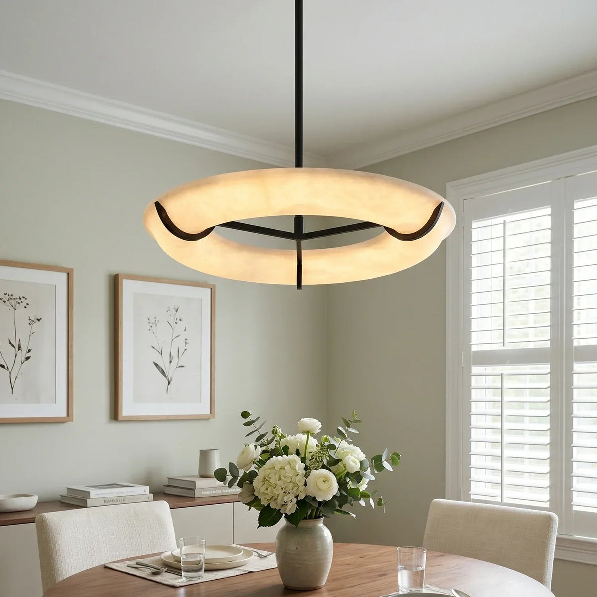 Round Carve Alabaster Pendant Light