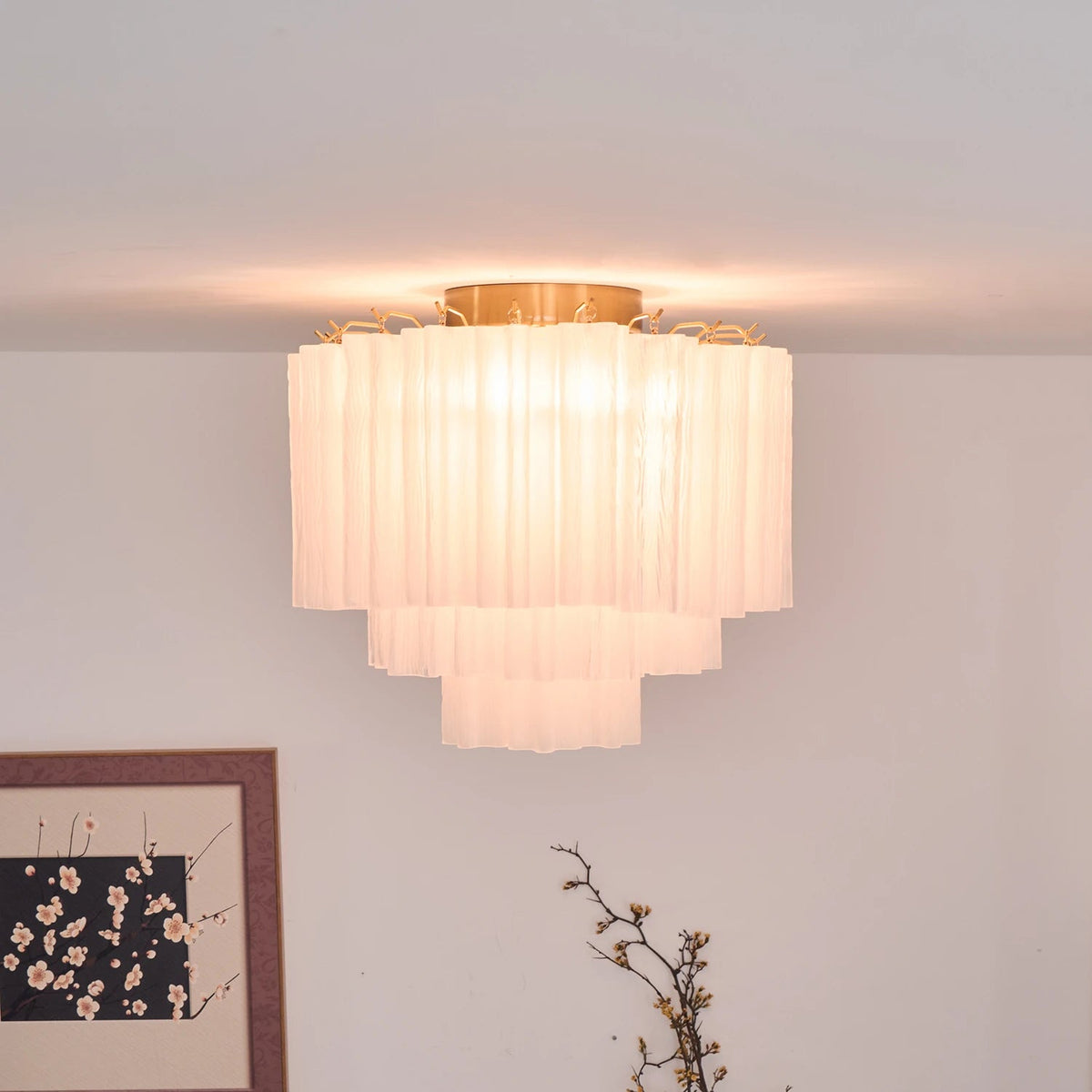 Solaine Tiered Textured Glass Flush Mount Ceiling Light