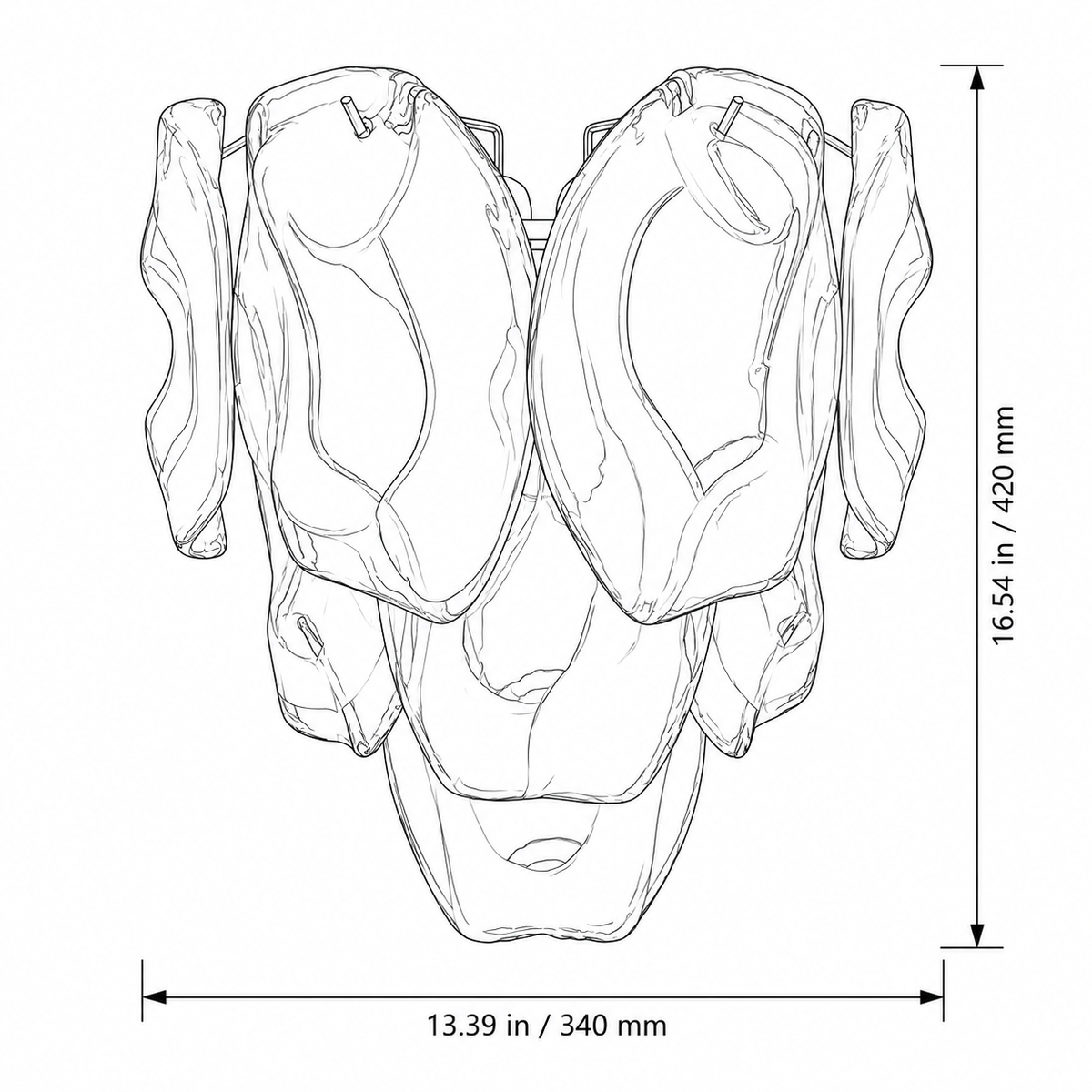 Lucent Petal dimensions: width 340 mm, height 420 mm; projection 205 mm