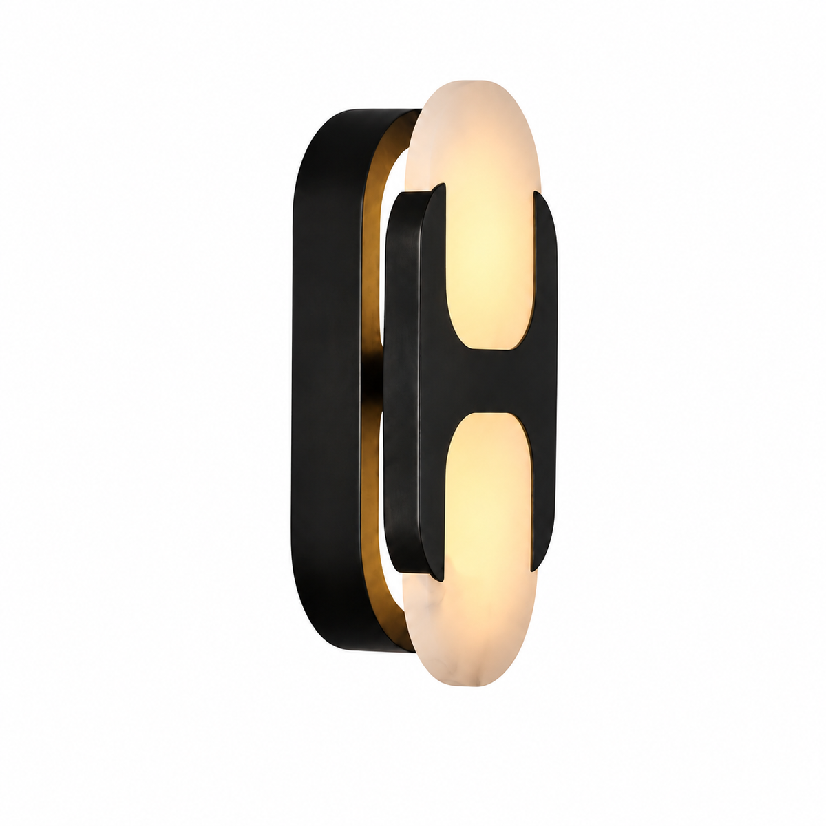 Lunara Loop marble LED wall sconce in Sand Black, white background